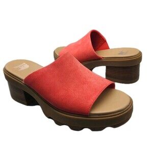 Sorel Joanie Sandals Rugged Platform Heel Slide Women Red / Gum  suede sz 10 NEW